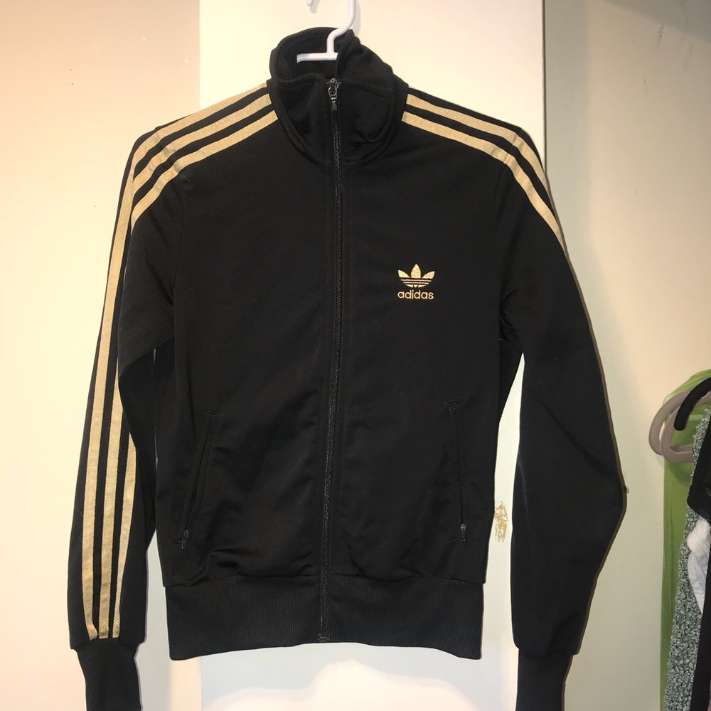 Adidas black and gold track top sz S
